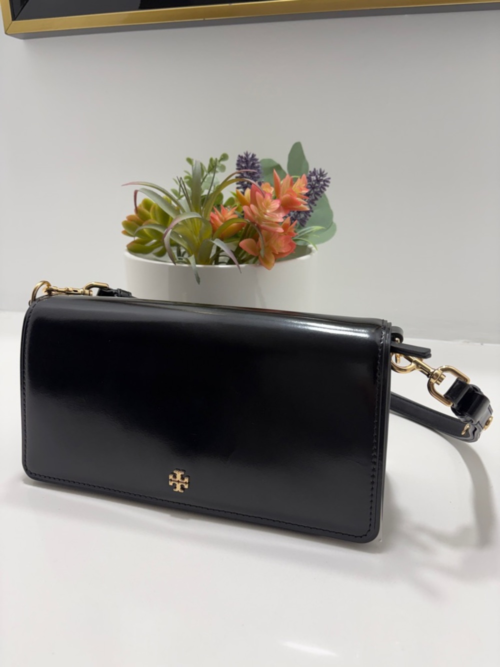 NWT Tory Burch Black Patent Leather Convertible Crossbody Bag